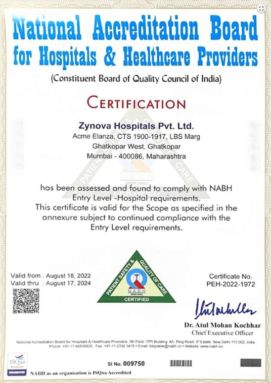 nabh accreditation by zynova hospital